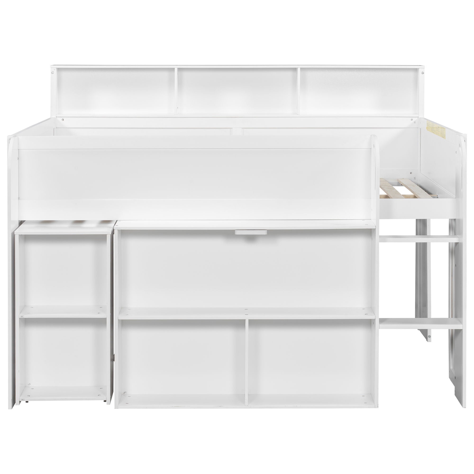 Loft Bed With Built-In Desk, LED Lighting, And Multiple Storage Shelves