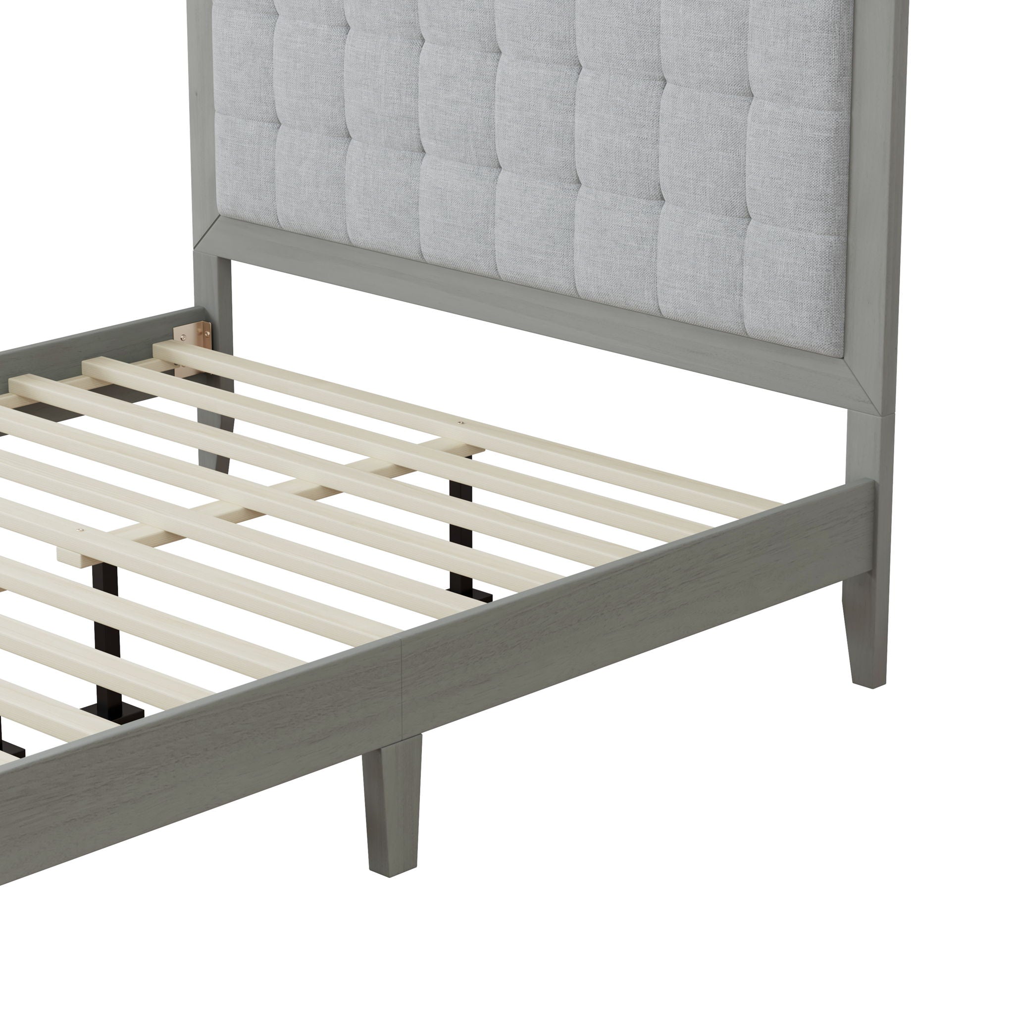 Mid Century Modern Platform Bed With Upholstered Headboard