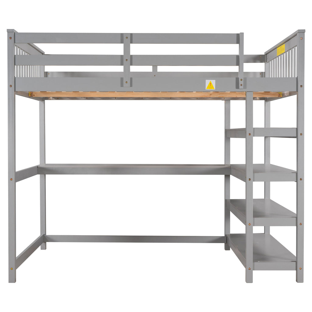 Loft Bed With Storage Shelves And Under Bed Desk
