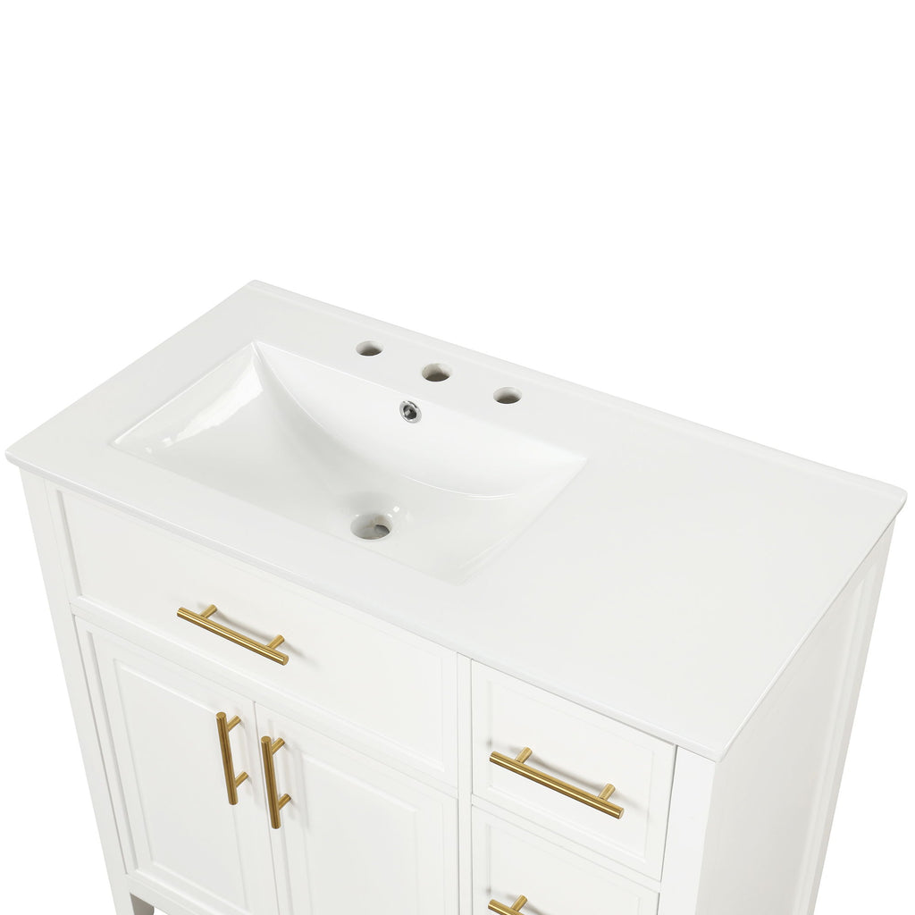 Modern Bathroom Vanity With Sink Top, 2 Doors And 3 Drawers