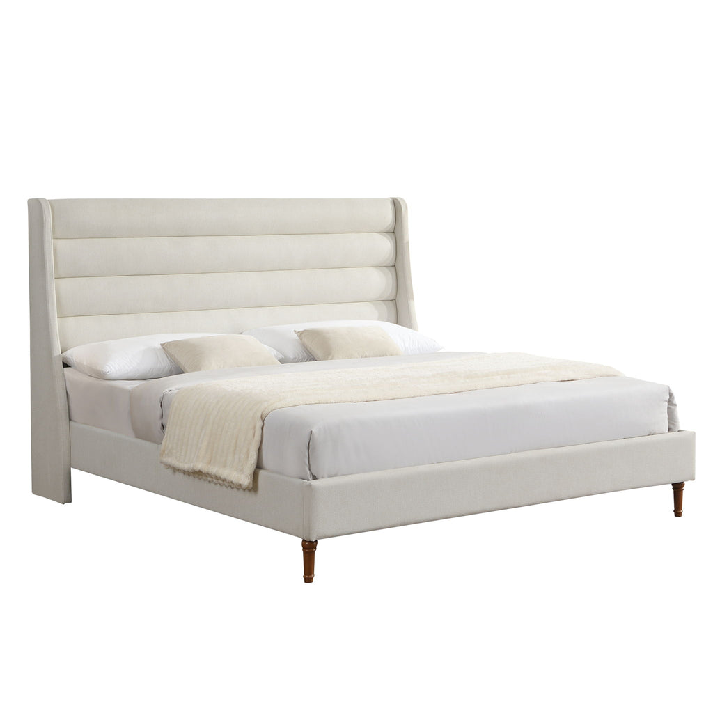 Modern Upholstered Platform Bed With Wave Shaped Headboard
