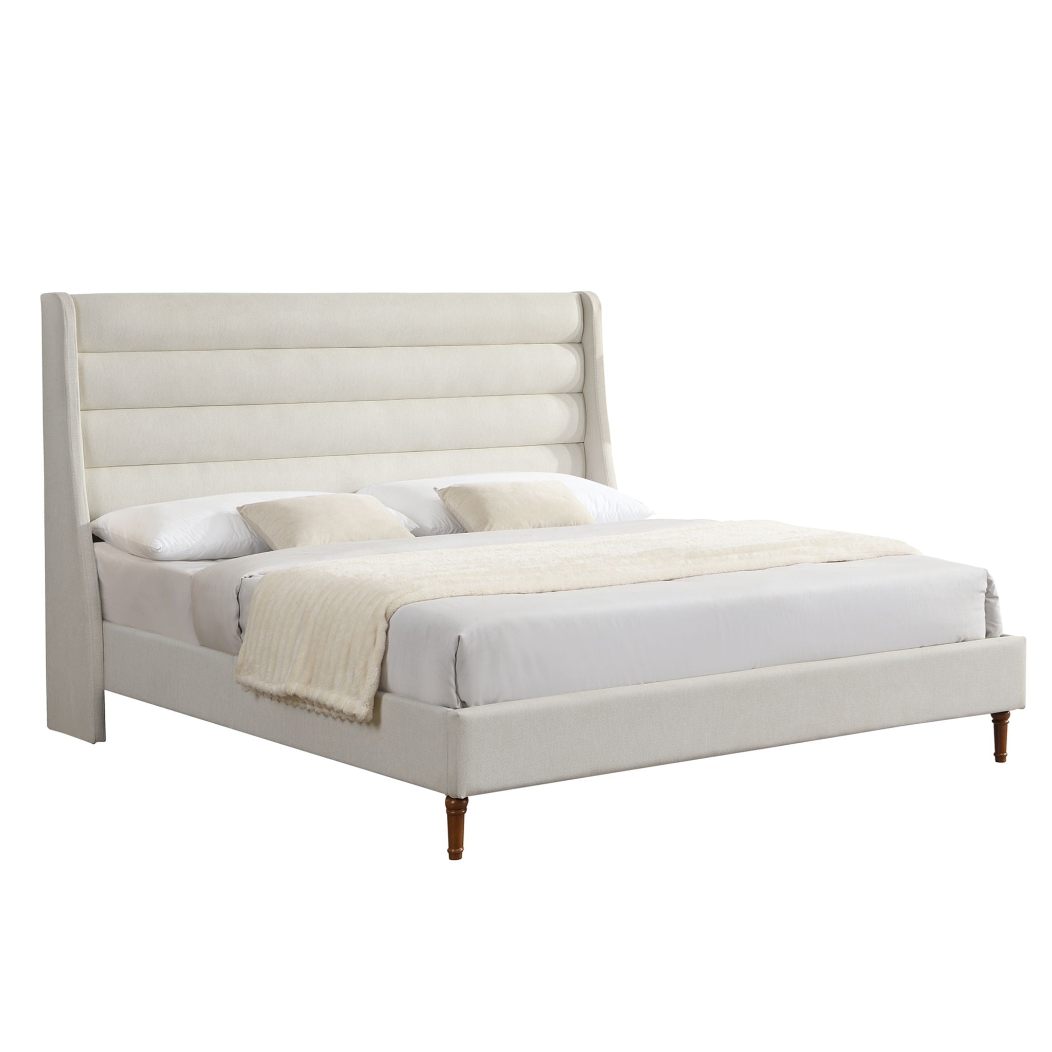Modern Upholstered Platform Bed With Wave Shaped Headboard