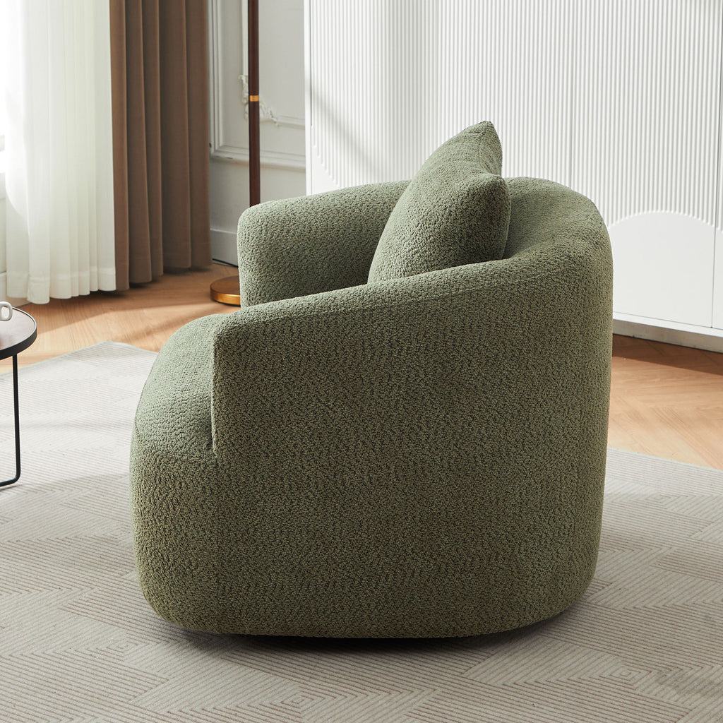 360° Swivel Barrel Sofa Chair With Throw Pillow, Upholstered Accent Chair
