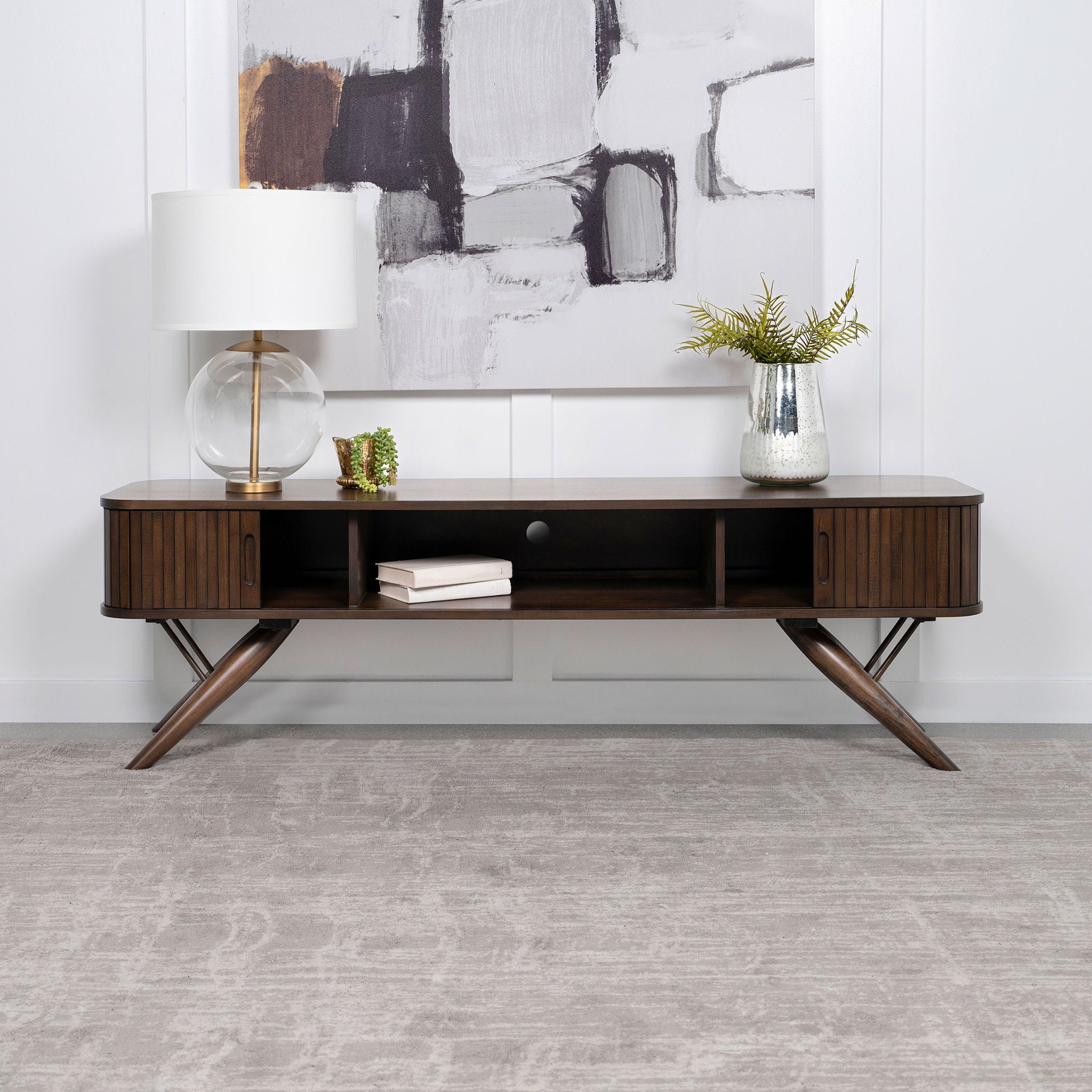 Stewart - TV Stand With Sliding Doors - Walnut