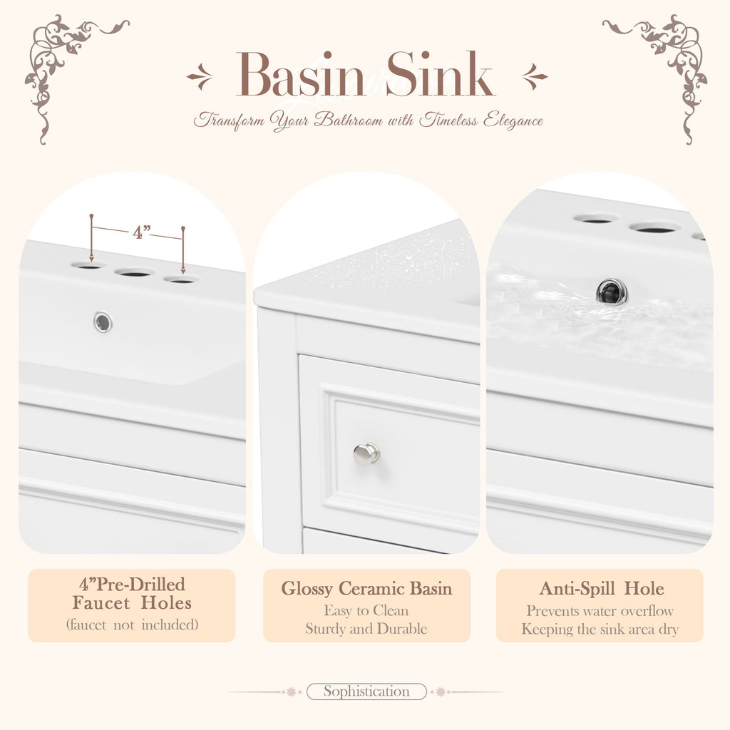Bathroom Vanity With Medicine Cabinet, Storage Cabinet With 4 Drawers, Adjustable Shelf Mirror