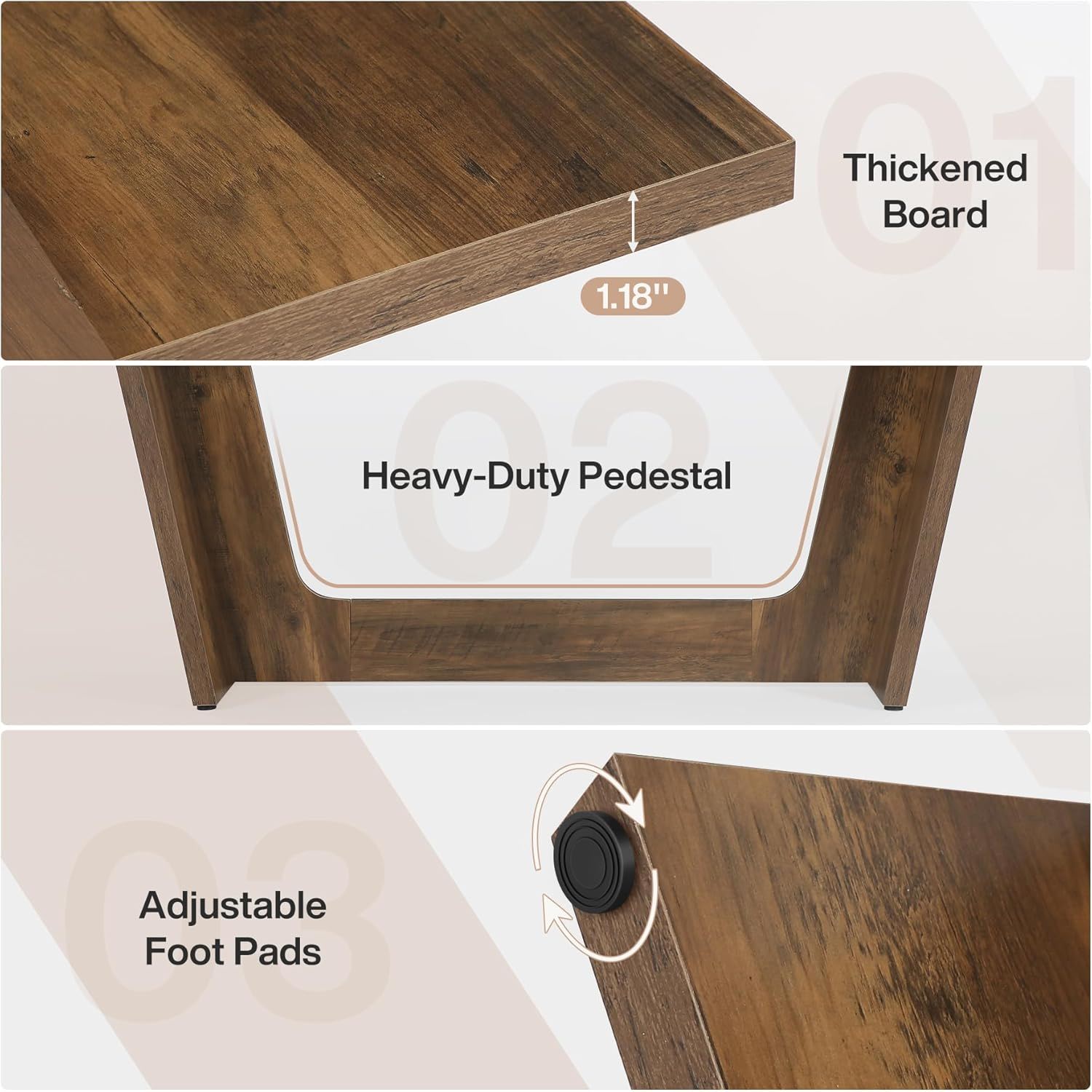 Executive Desk For Home Office, Computer Table With Pedestal, Large Writing Workstation - Brown