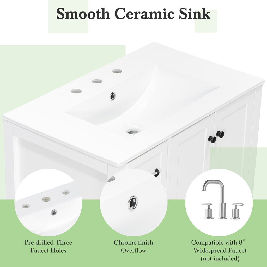 Bathroom Vanity With Sink Top, Bathroom Vanity Cabinet With 2 Doors And 2 Drawers, Open Shelf
