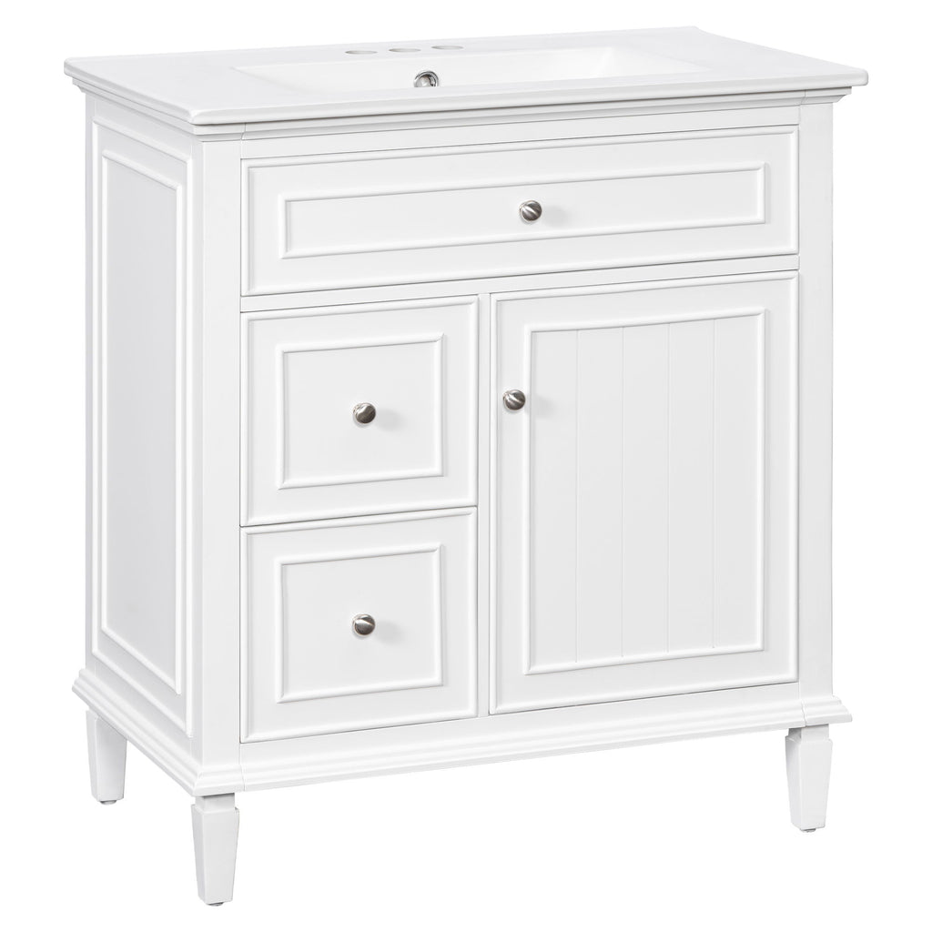Modern Bathroom Vanity With Sink, Adjustable Shelf, Flip Drawer & 2 Drawers
