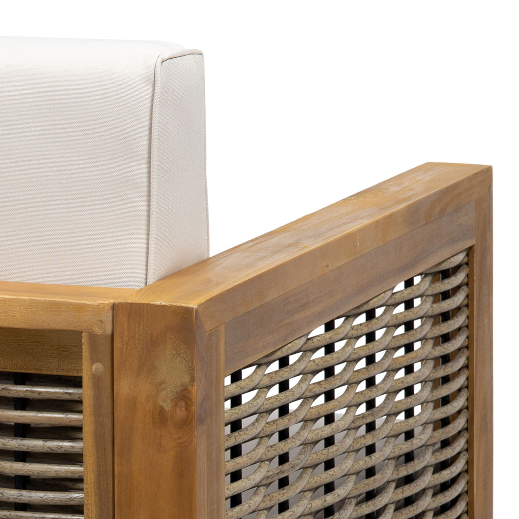 Outdoor Acacia Wood Club Chair With Wicker Accents