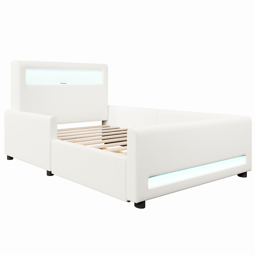 Upholstered Platform Bed With Drawer, LED Light Strip, USB Port