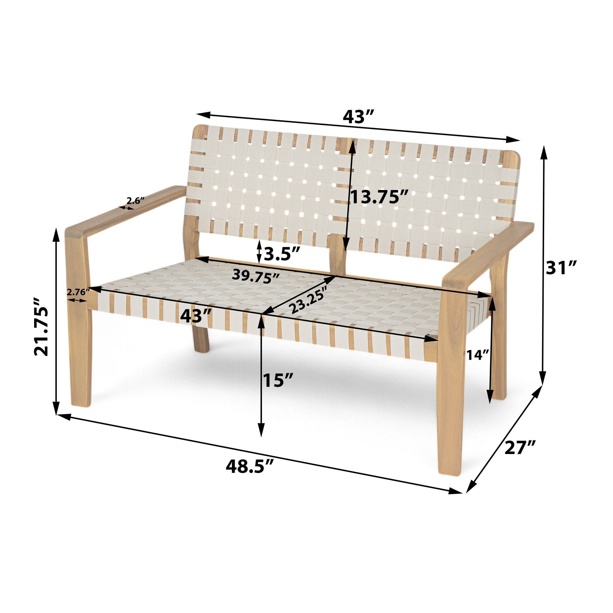 Woven Rope Outdoor Deep Seating Porch Loveseat For Garden