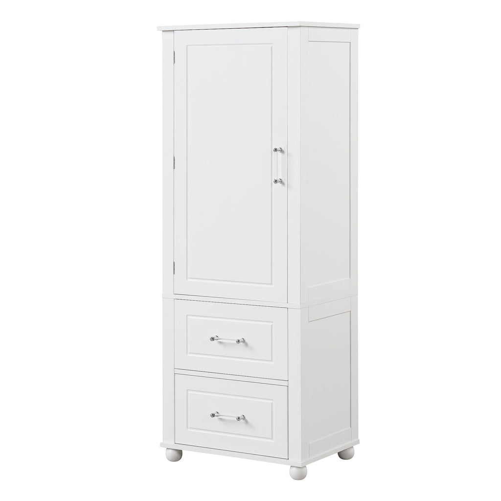 Tall Freestanding Bathroom Storage Cabinet With 2 Drawers And Adjustable Shelf