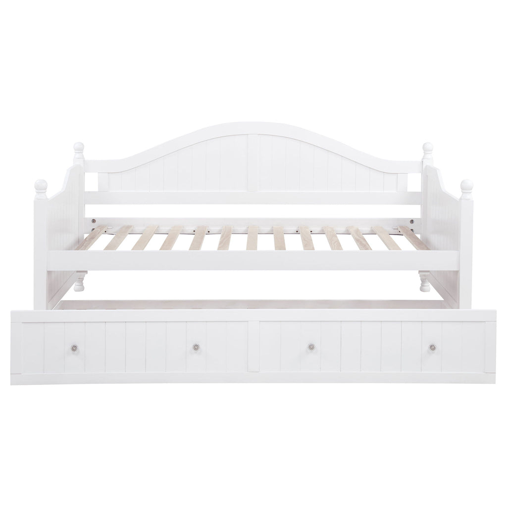 Twin Daybed With Trundle Storage Bed - White