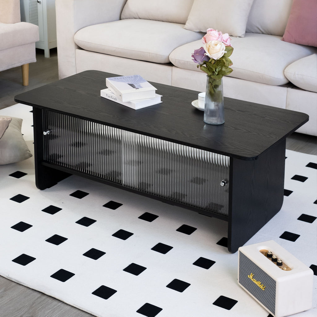 Rectangular Coffee Table With Sliding Door Storage Center