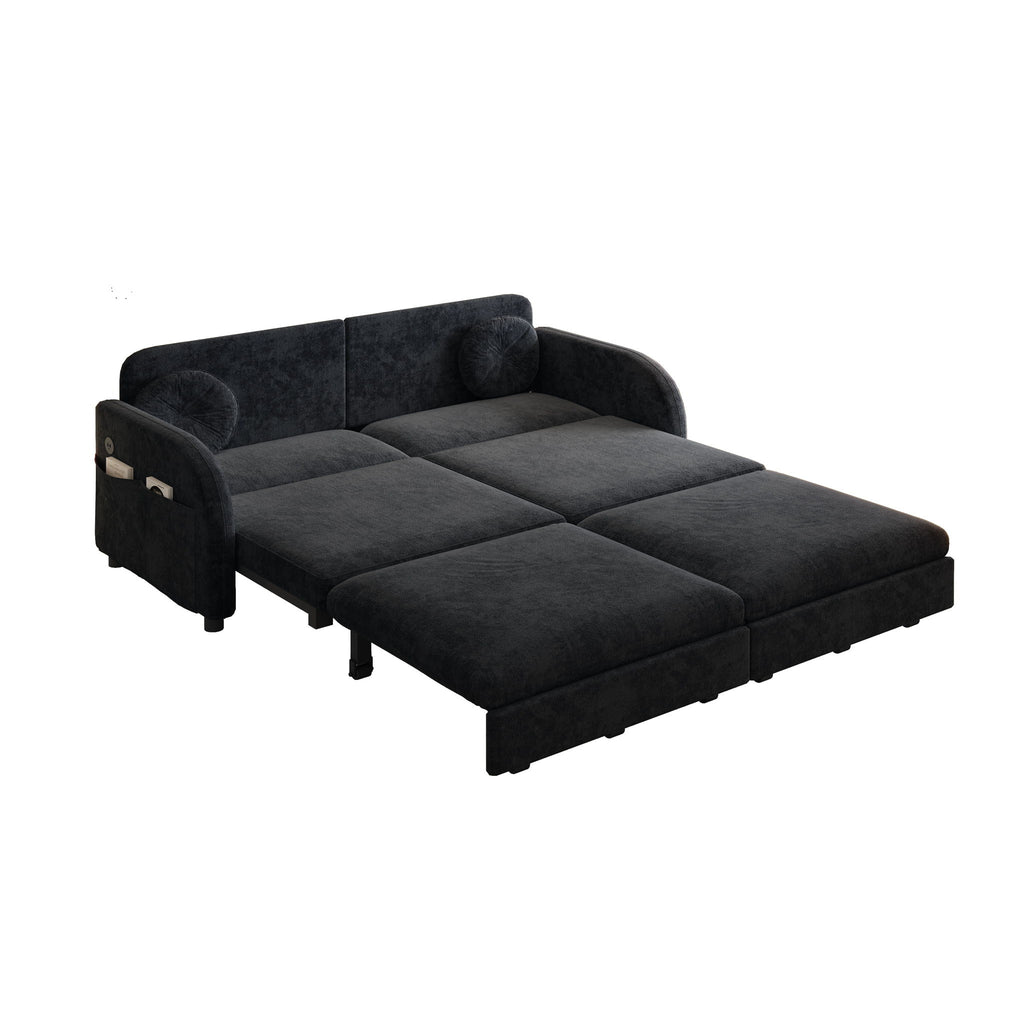 Upholstered Pull Out Couch With Side Pocket & USB Port