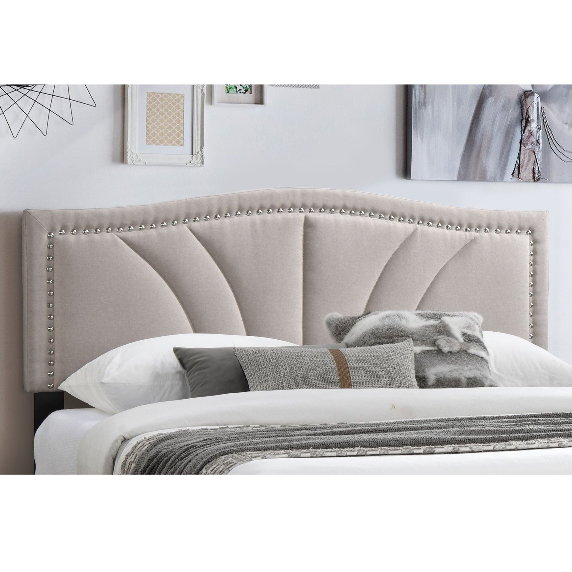 Bed With Nailhead Trim Accents, Upholstered Platform Frame