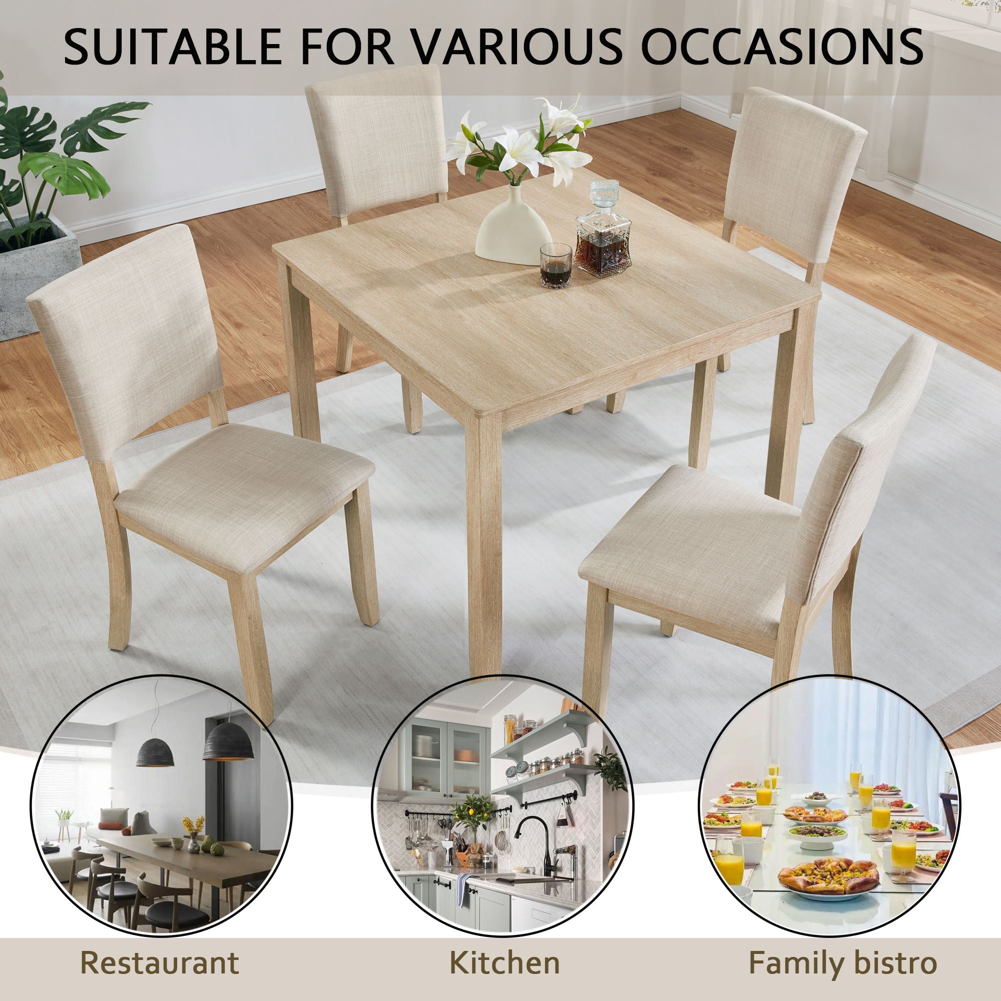 Modern 4 Person Dining Table Set With 4 Chairs