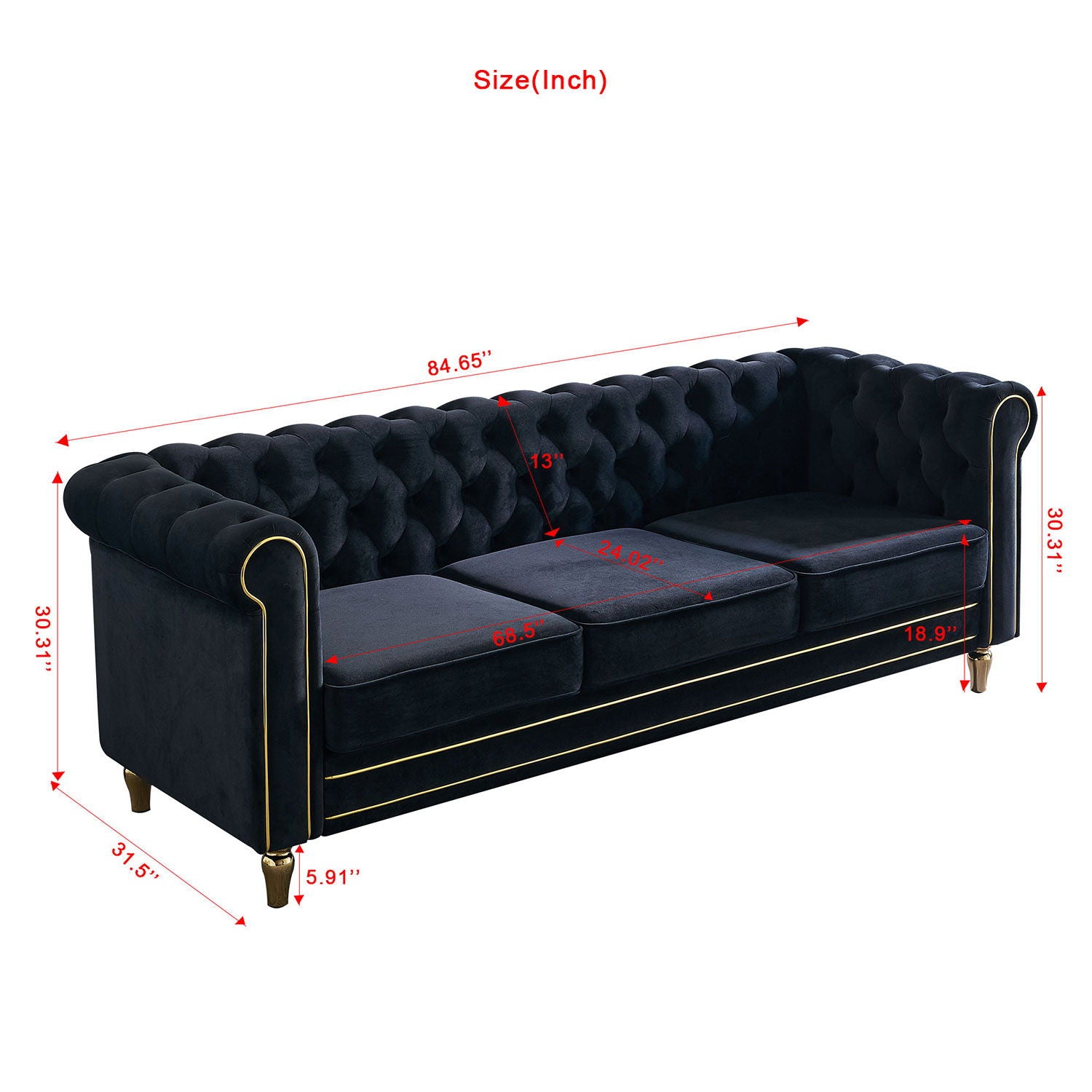 Chesterfield - Sofa 84.65" For Living Room