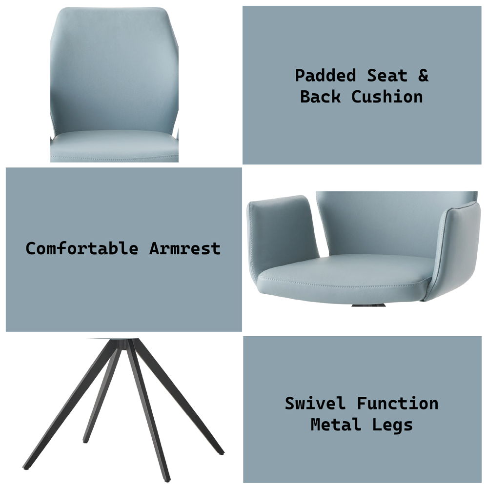 Segismunda - Arm Chair With Swivel - Light Blue Leather & Black
