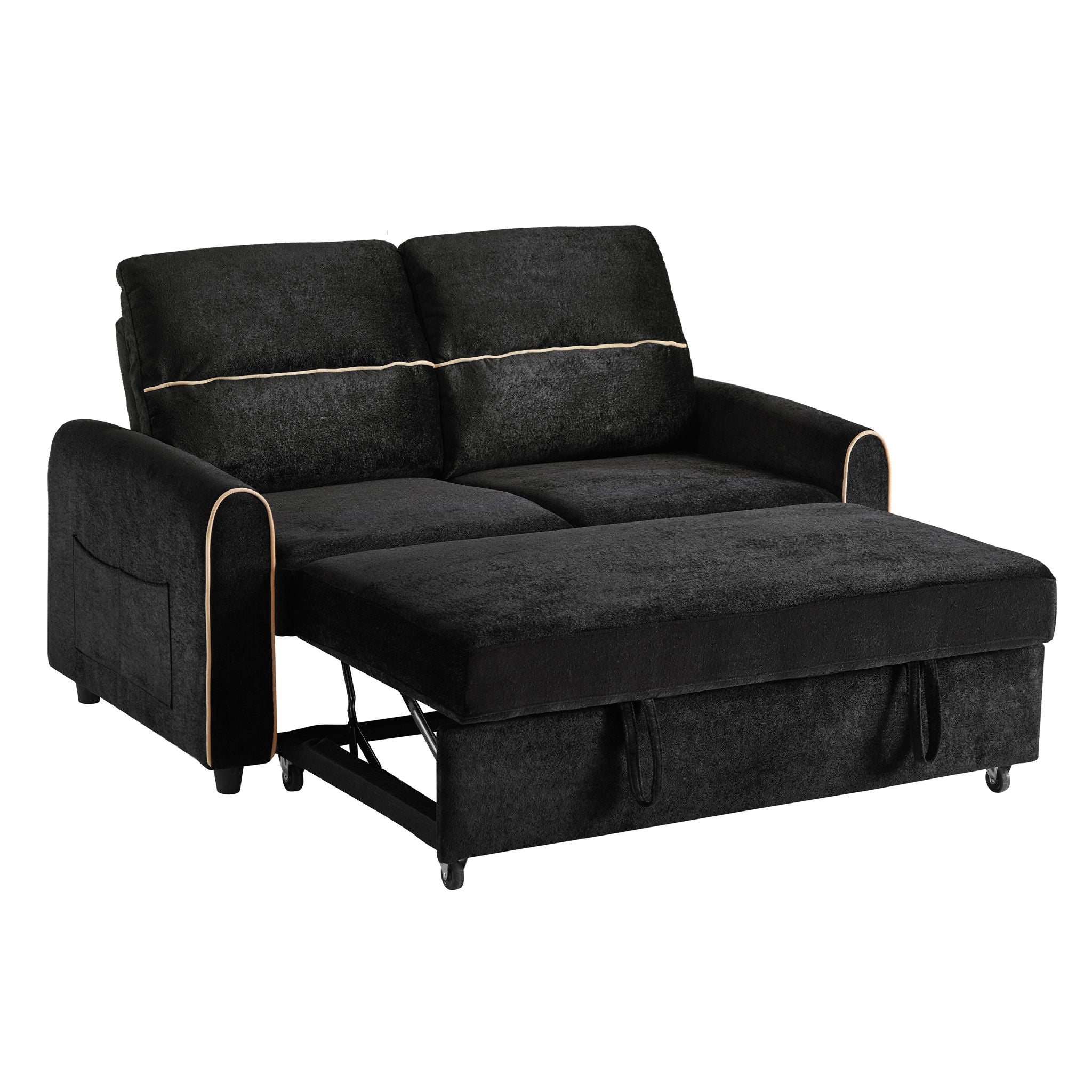 Pull Out Sofa Bed With Adjustable 3 Position Backrest, USB Charging Ports, Side Pockets