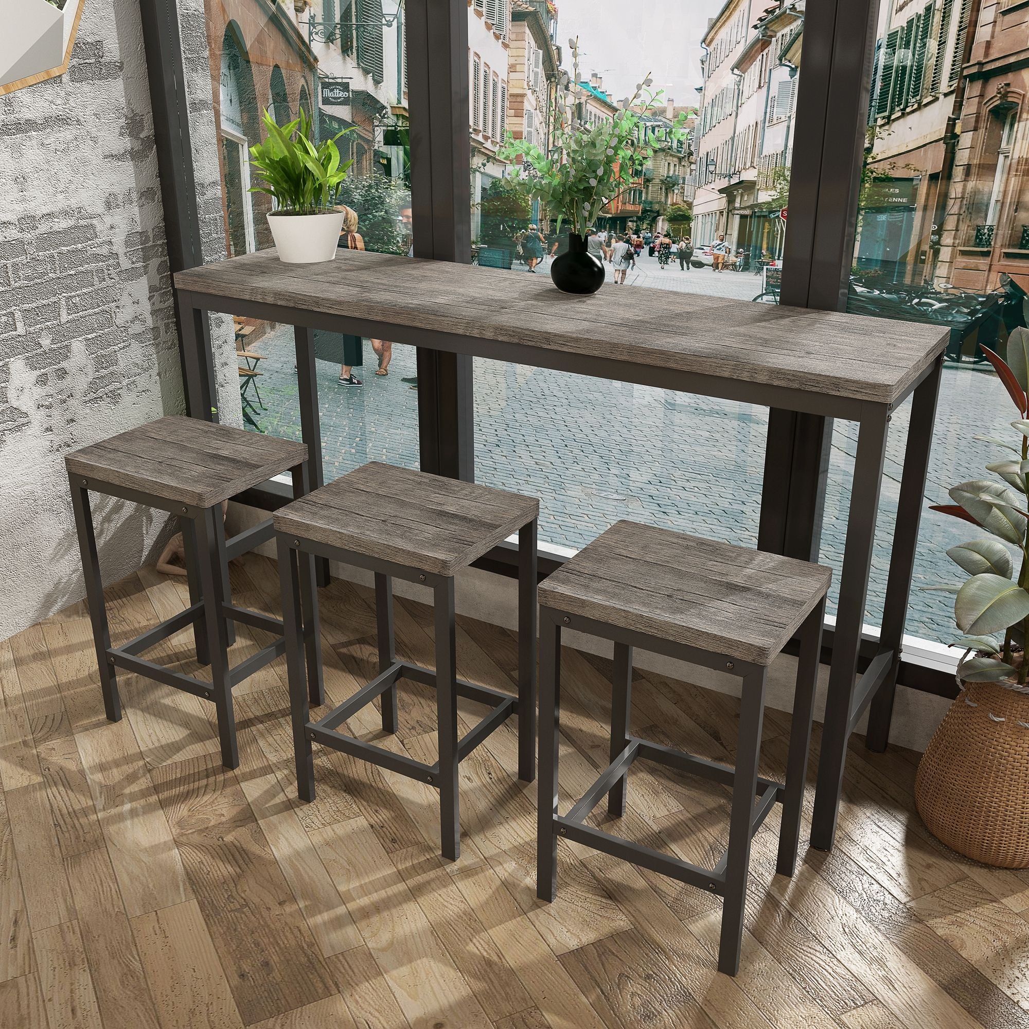 Modern Design Long Dining Table Set With 3 Stools