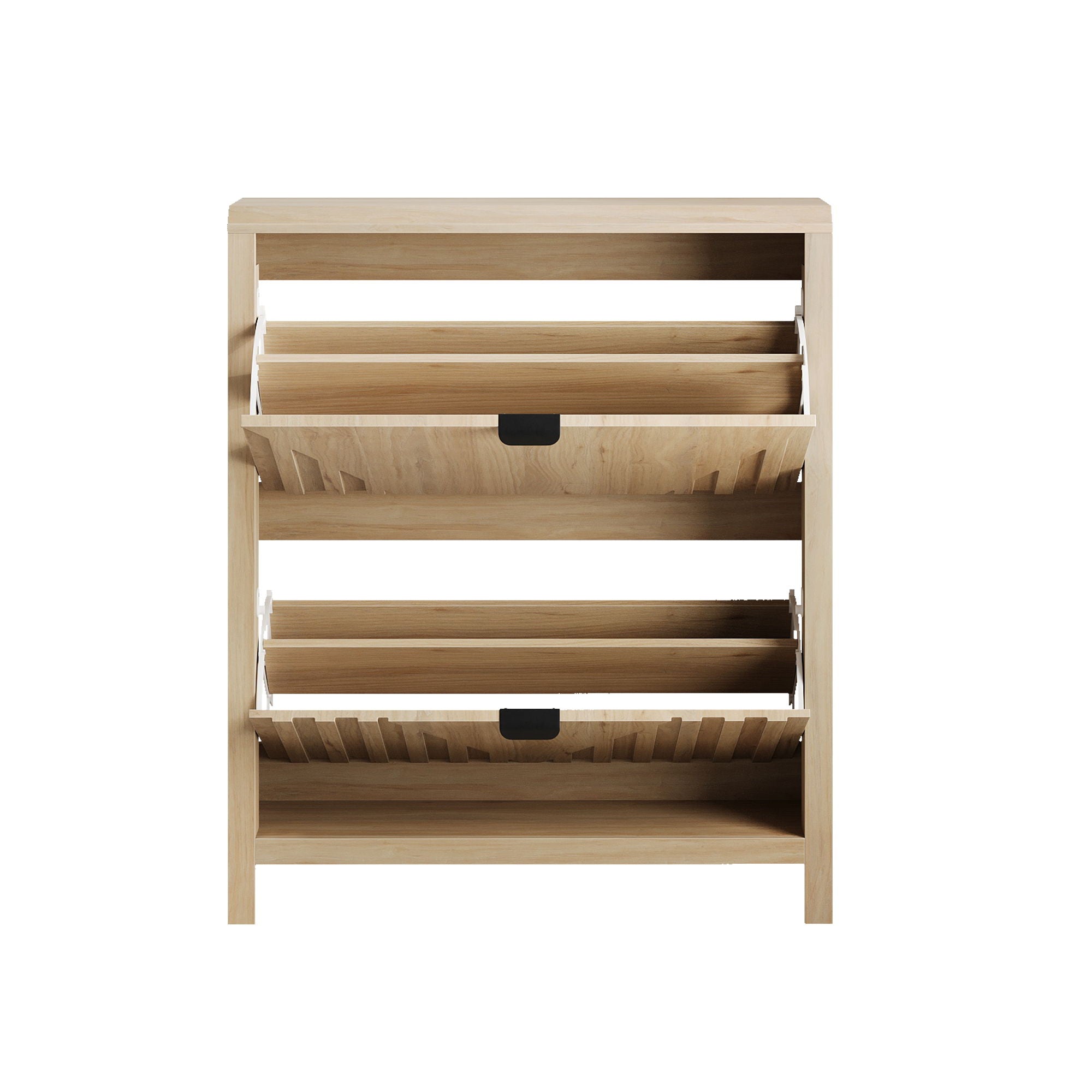 Entryway Shoe Cabinet With Vertical Carved Panels - Oak