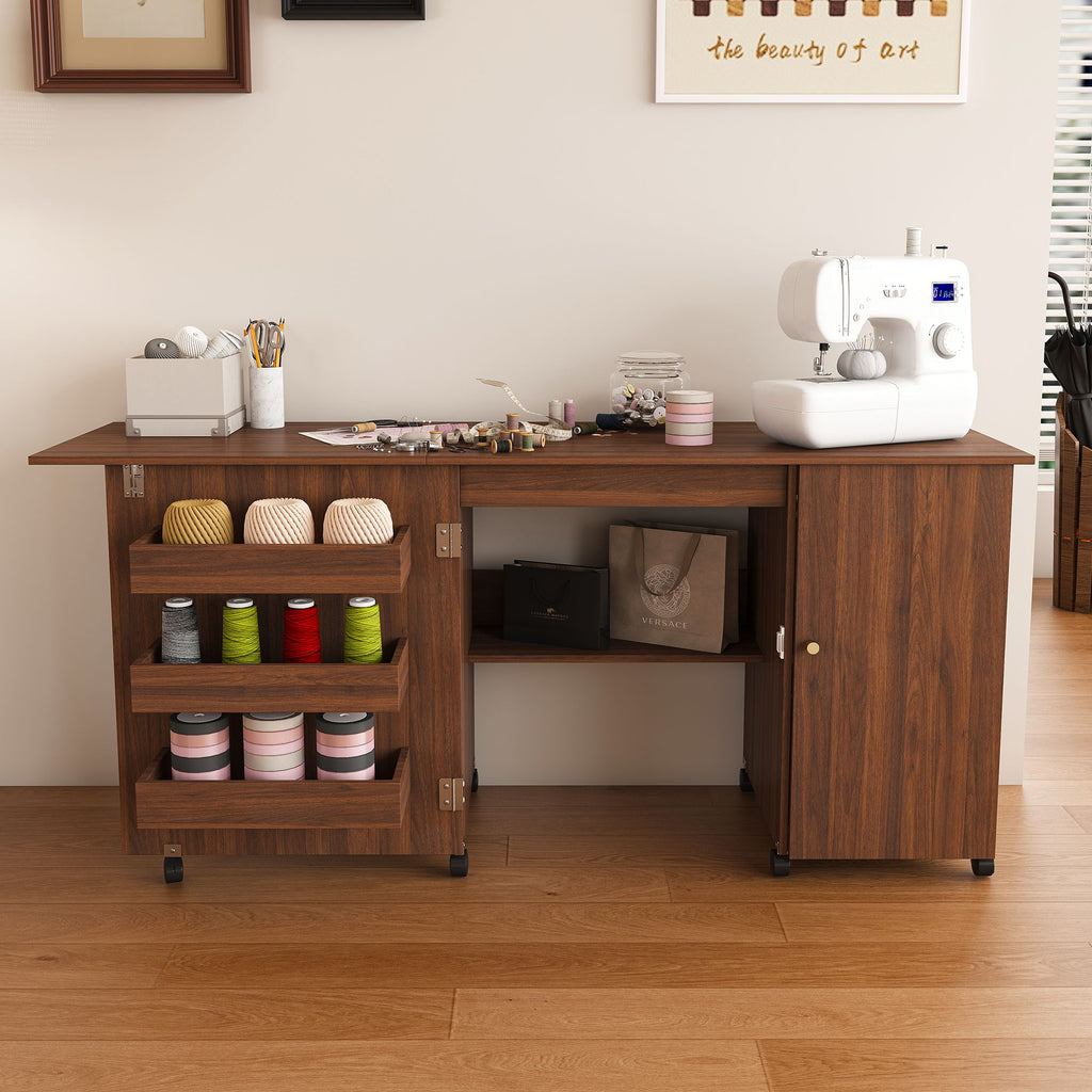 Foldable Sewing Table With Locking Casters
