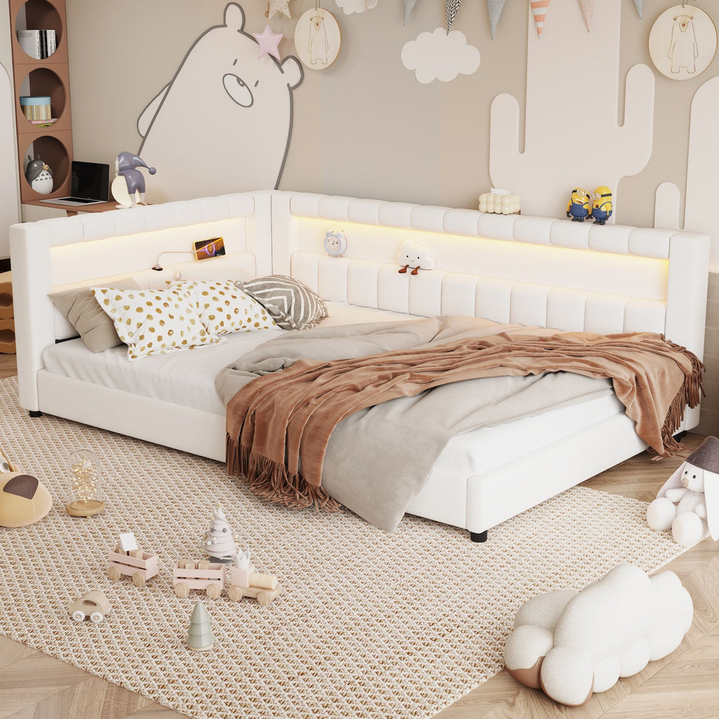 Upholstered Platform Bed With LED Belt And USB Ports