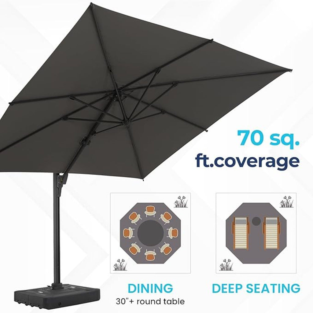 Round Cantilever Patio Umbrella With 360 Rotation & Infinite Tilt Adjustment