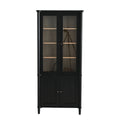 Vintage Display Cabinet With Double Glass Doors, Traditional Style For Collectibles, Ash Wood Veneer, 73.25" Tall - Black / Natural