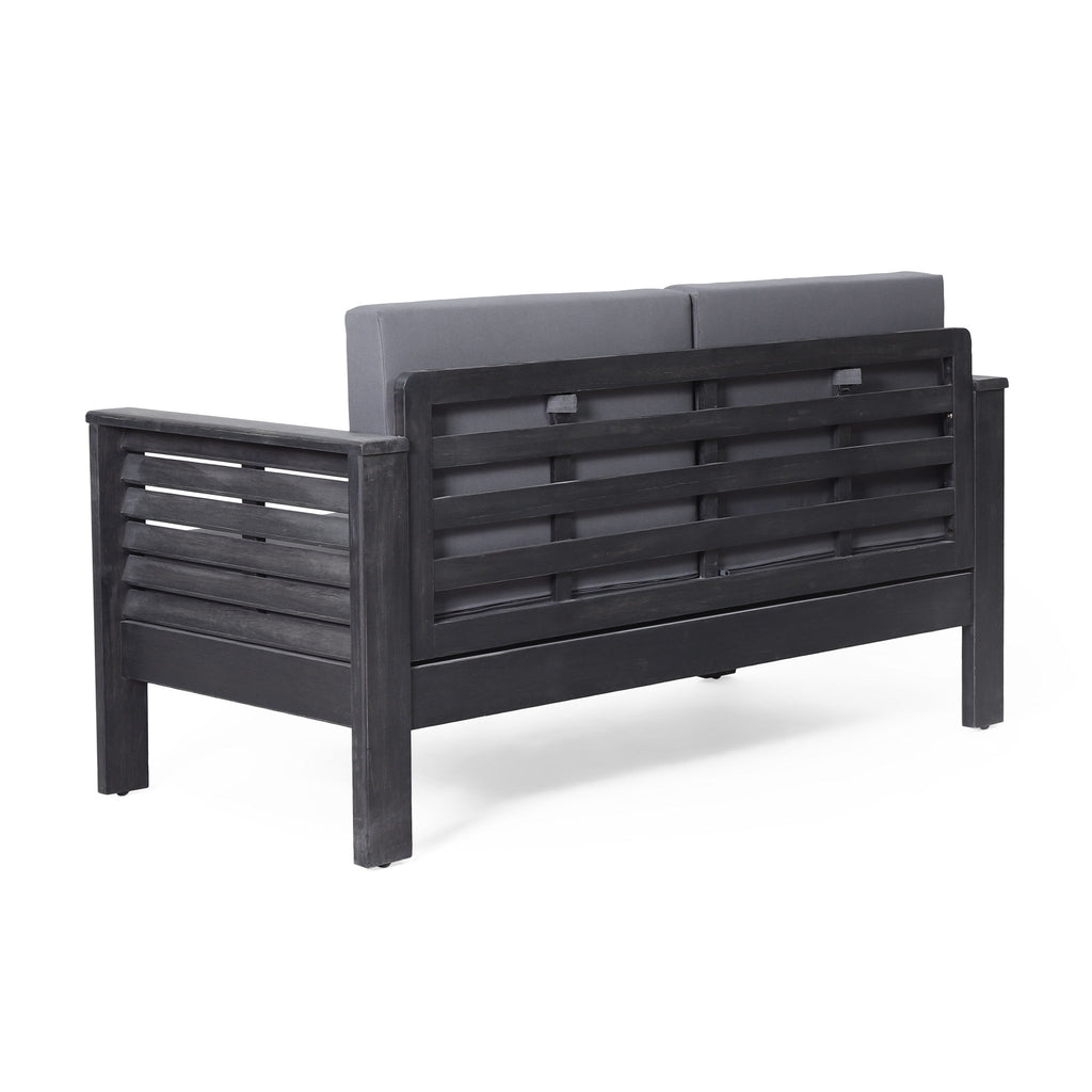 Acacia Wood Loveseat And Coffee Table Set With Cushions