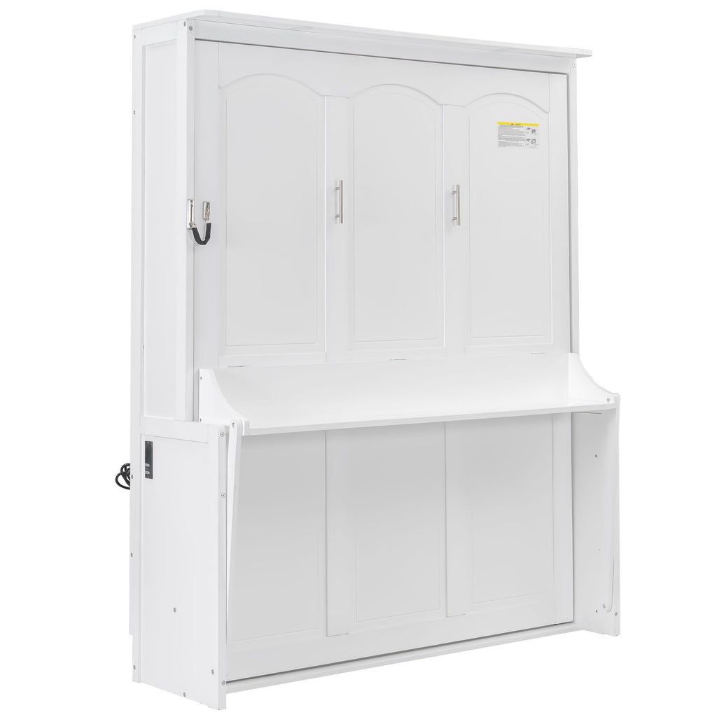 Murphy Bed With Desk, LED Lights & USB Charging Station