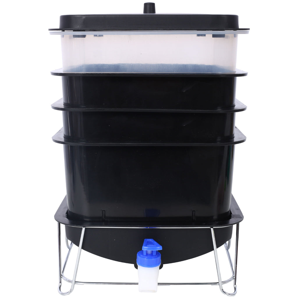 Durable Worm Farm Composting Bin With 4 Tray System For Food Waste Recycling Plastic - Black