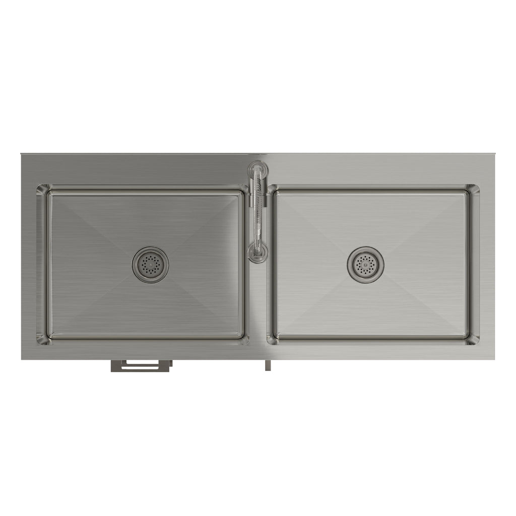 Hennessy - Laundry Utility Sink And Cabinet With Dual Sink And Pull Out Faucet - White