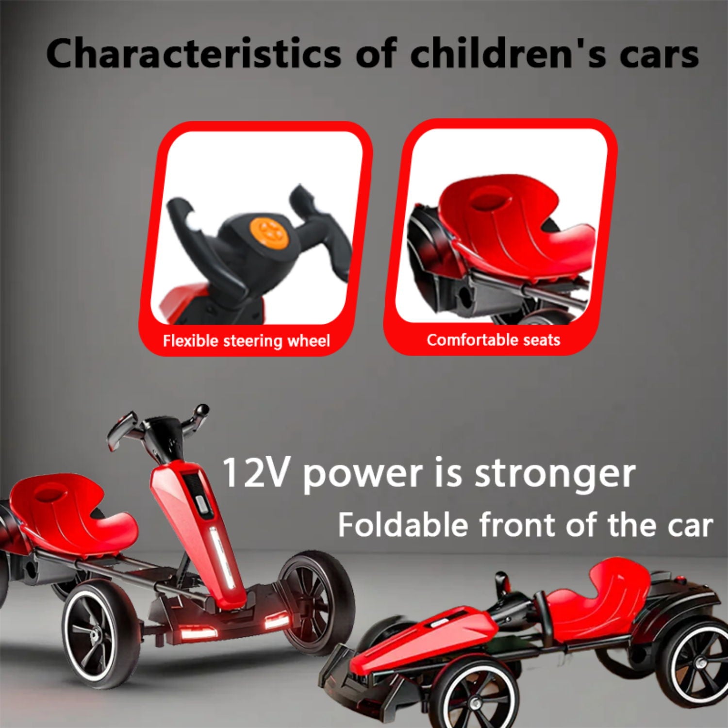 Electric Kids Pedal Go Kart With Adjustable Seat, Foldable Design
