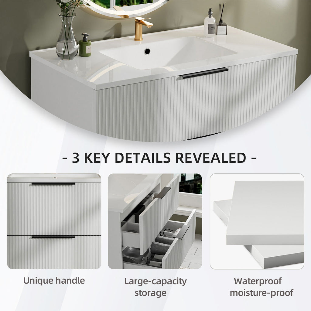 Modern Wall Mounted Floating Bathroom Vanity With Sink And Drawers