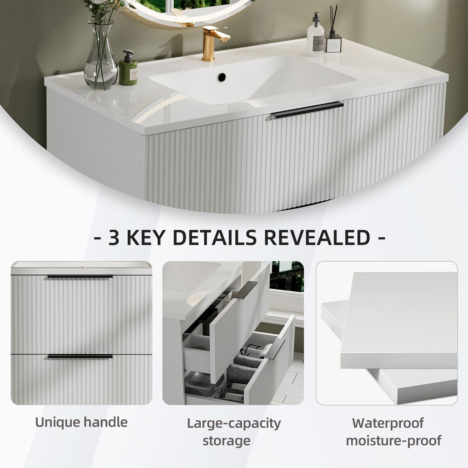 Modern Wall Mounted Floating Bathroom Vanity With Sink And Drawers