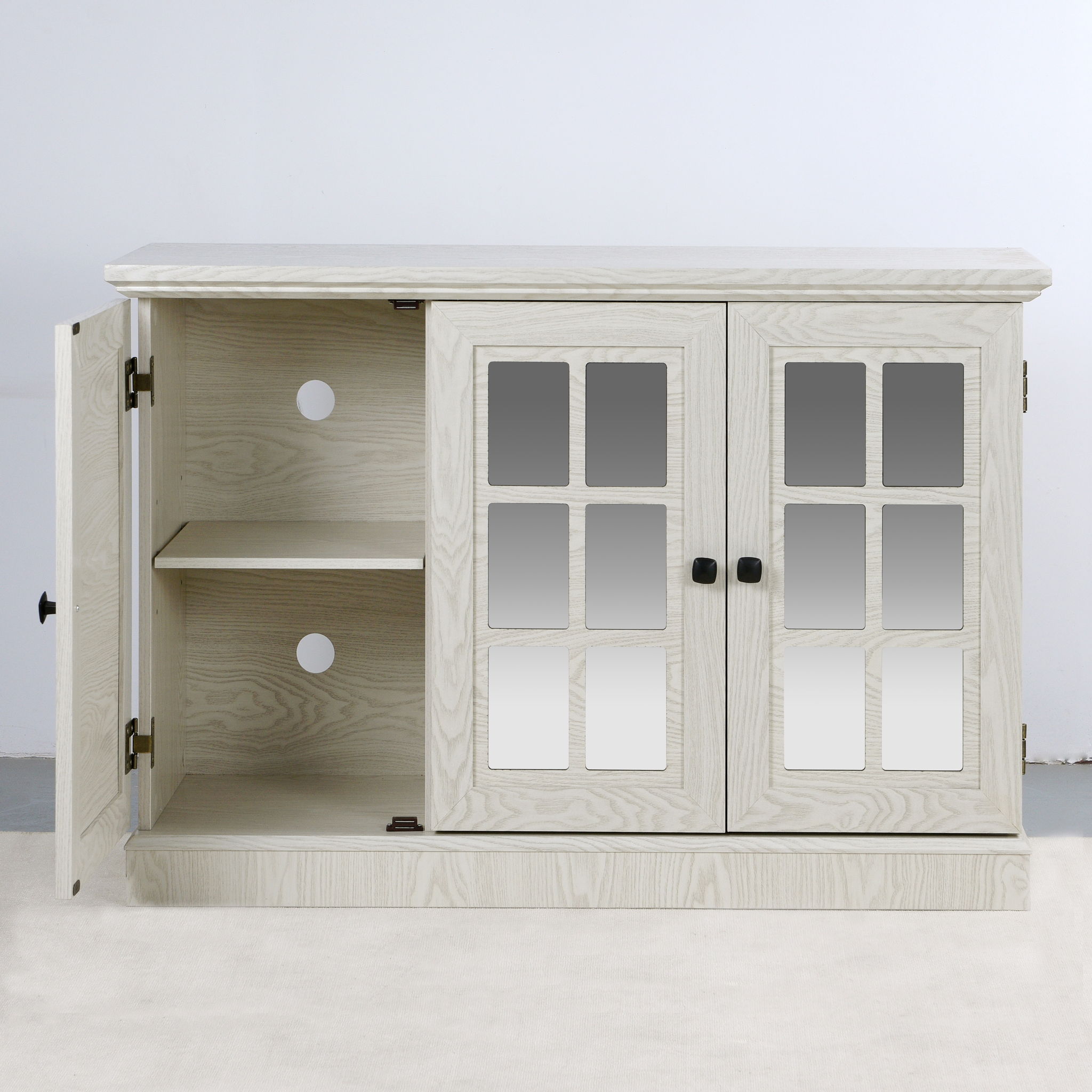 Storage Cabinet With 3 Mirrored Acrylic Doors, Adjustable Shelves