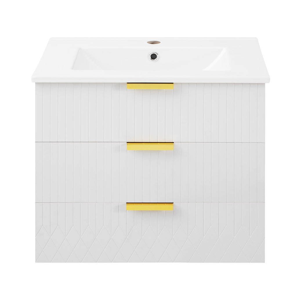 Wall Mounted Floating Cabinet With Double Drawer, Rectangular Sink