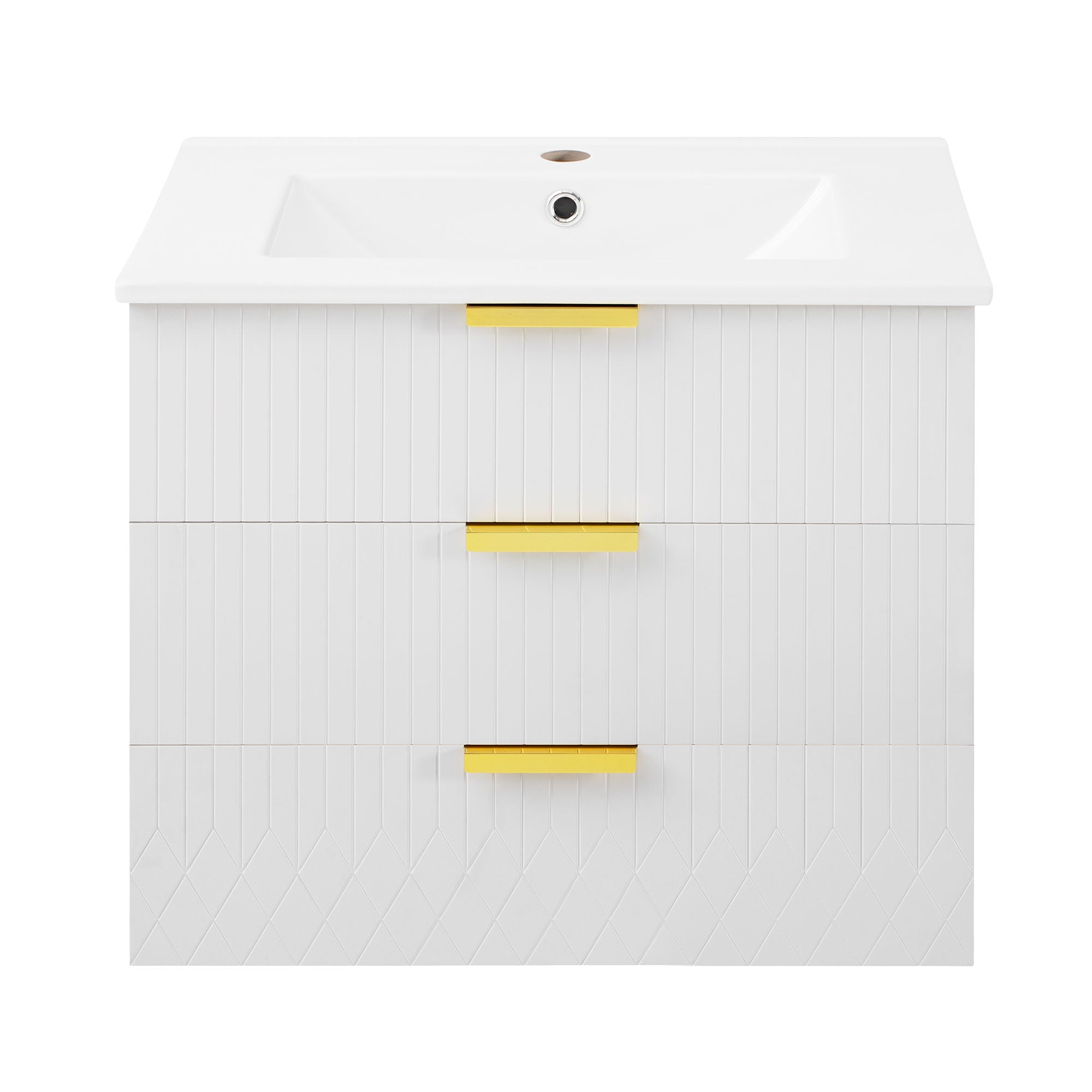 Wall Mounted Floating Cabinet With Double Drawer, Rectangular Sink