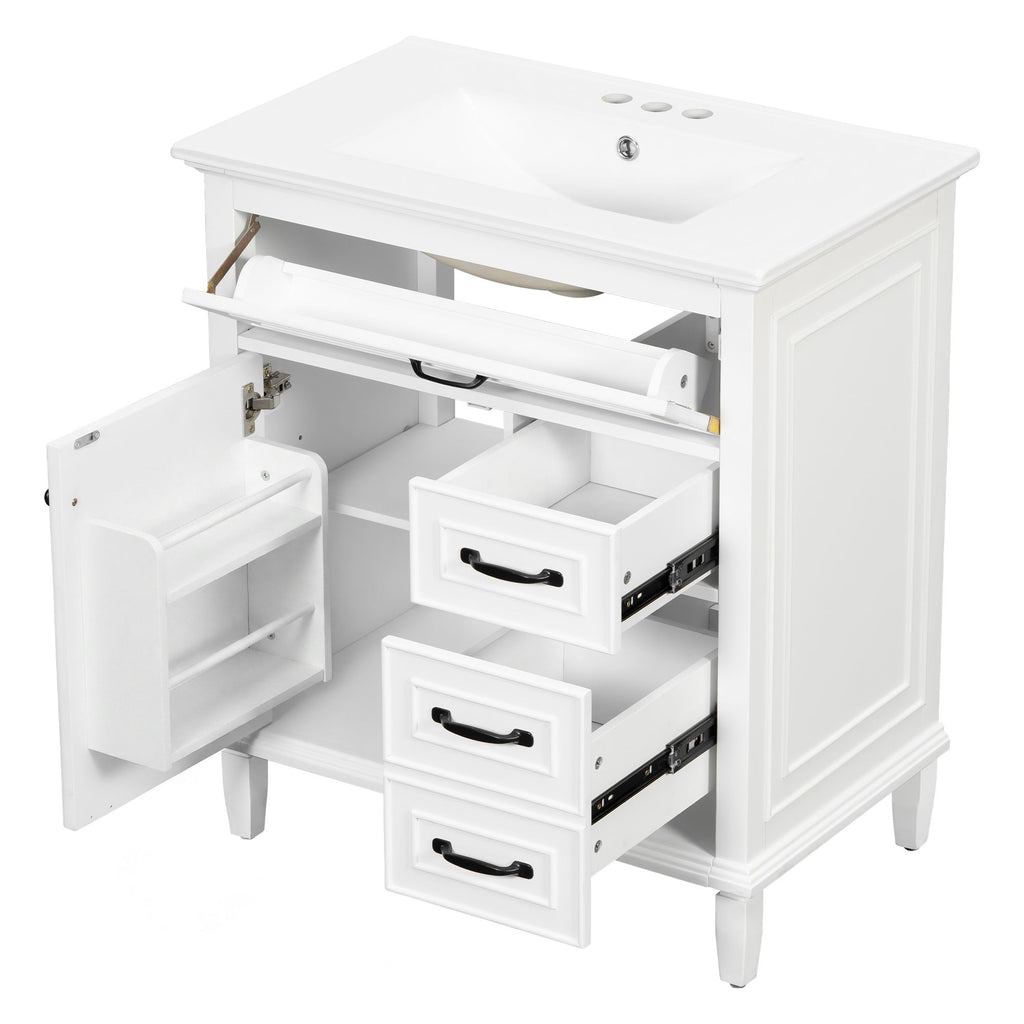 Bathroom Vanity With Sink Top, Flip Drawers, Adjustable Shelf