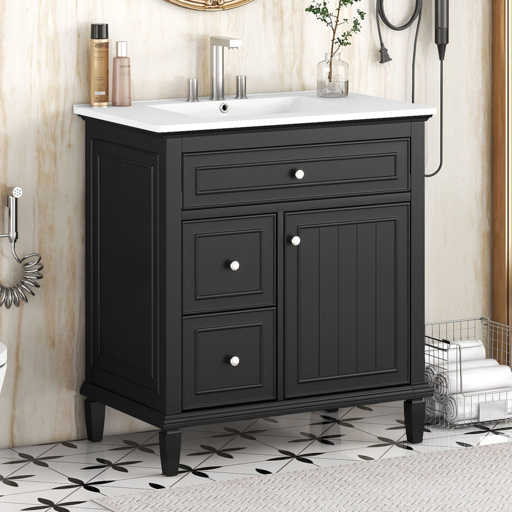 Modern Bathroom Vanity With Sink, Adjustable Shelf, Flip Drawer & 2 Drawers