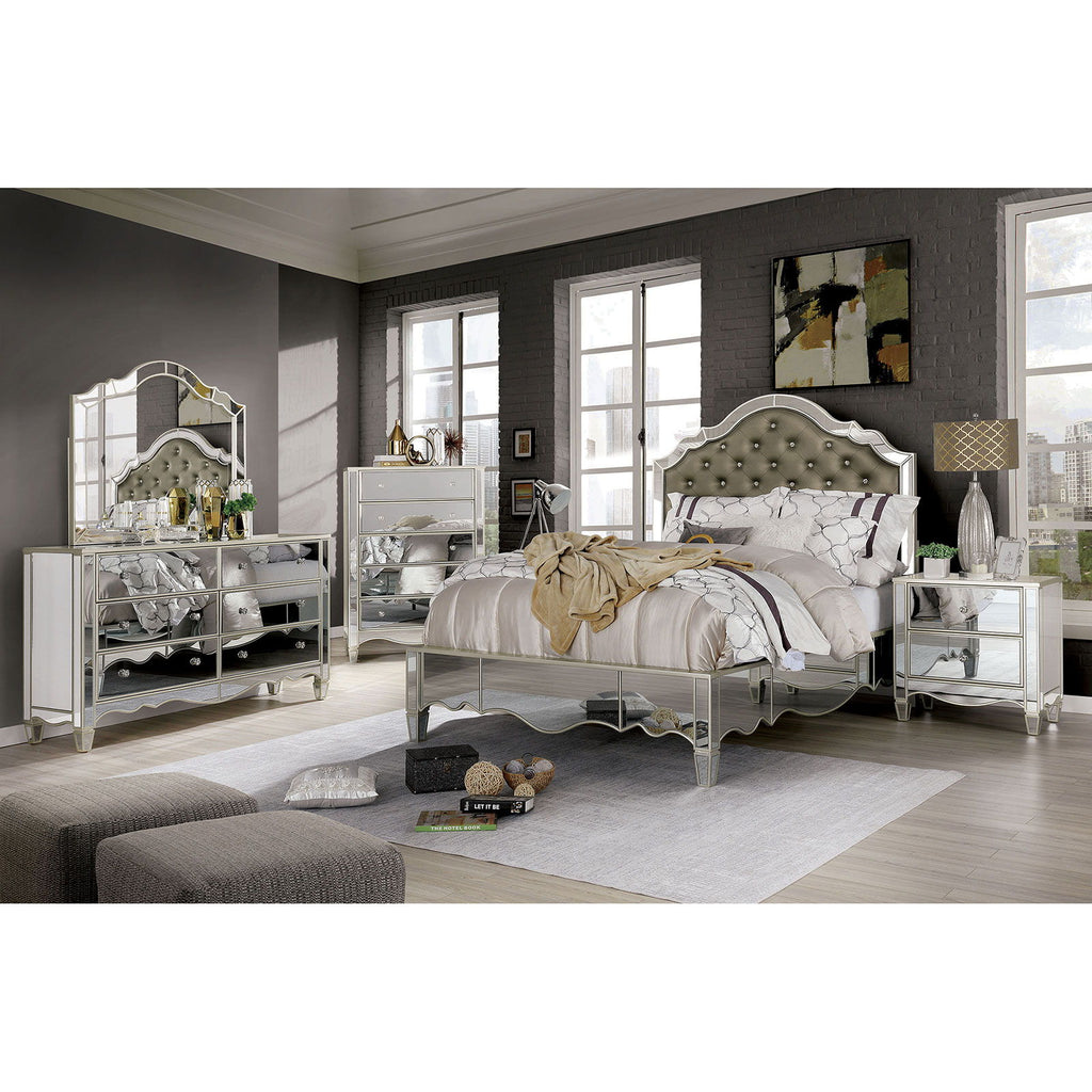 Nightstand With Mirror Panels - Silver