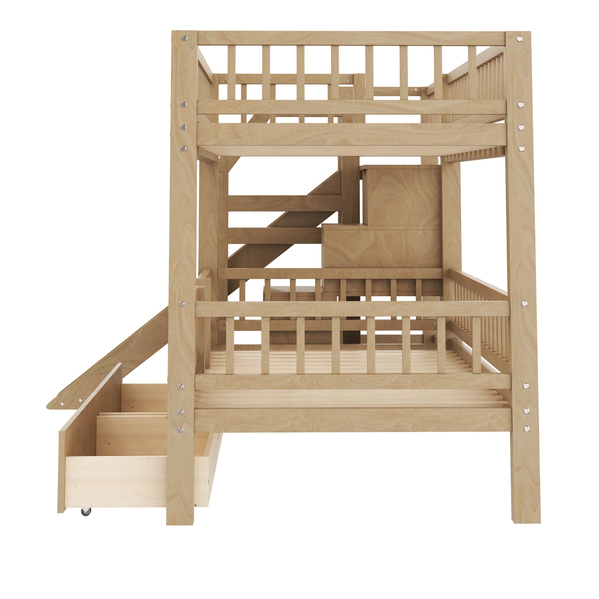 Bunk Bed With Storage Staircase, Slide And 2 Drawers