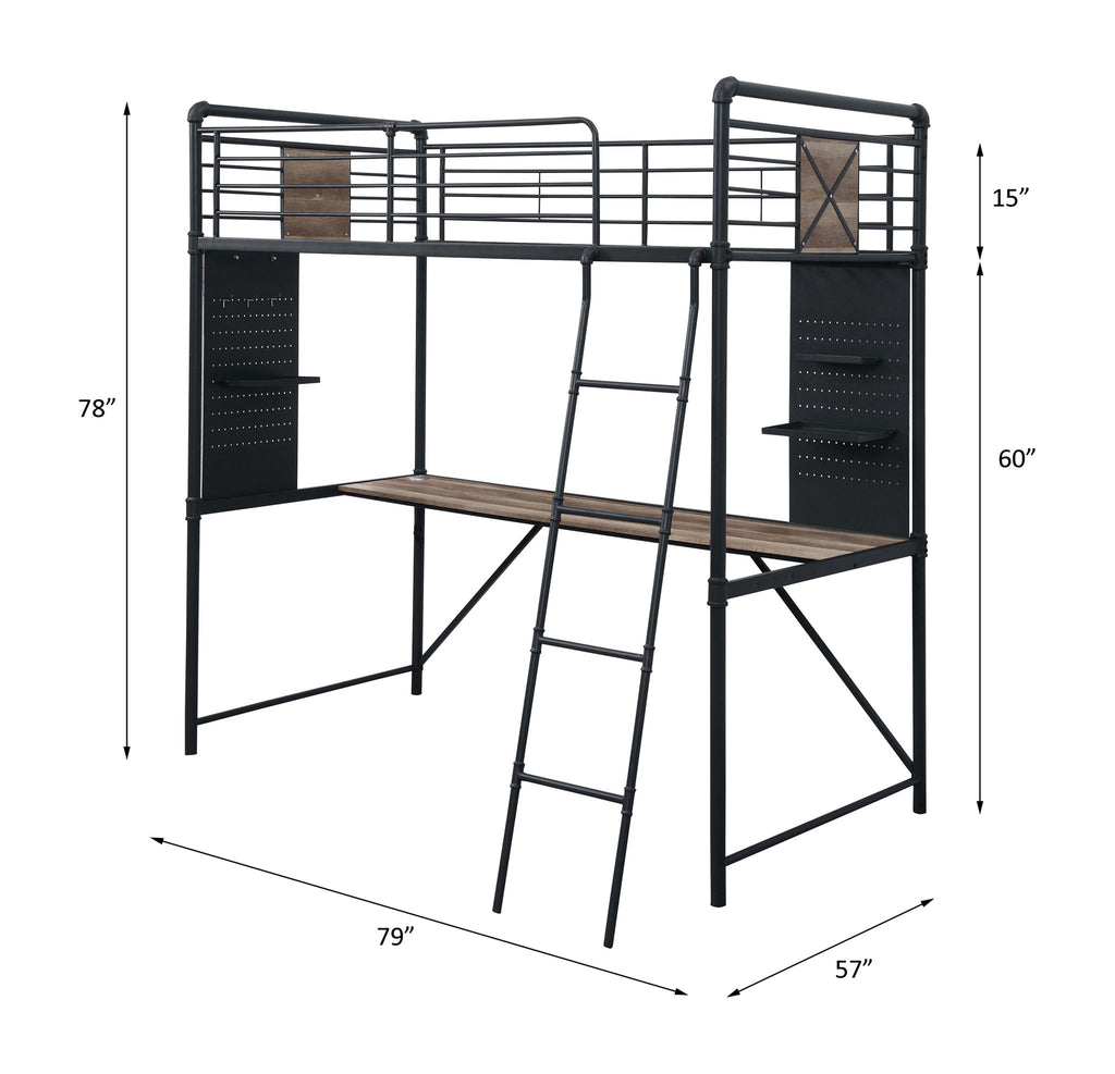 Cordelia - Twin Loft Bed With Desk - Antique Oak, Sandy Black & Dark Bronze Hand-Brushed