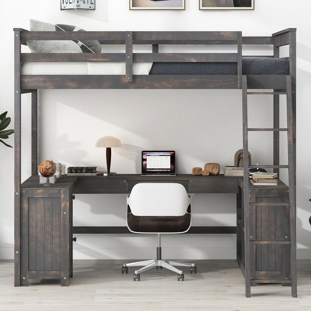 Loft Bed With U Shaped Desk, Drawers, And Storage Shelves