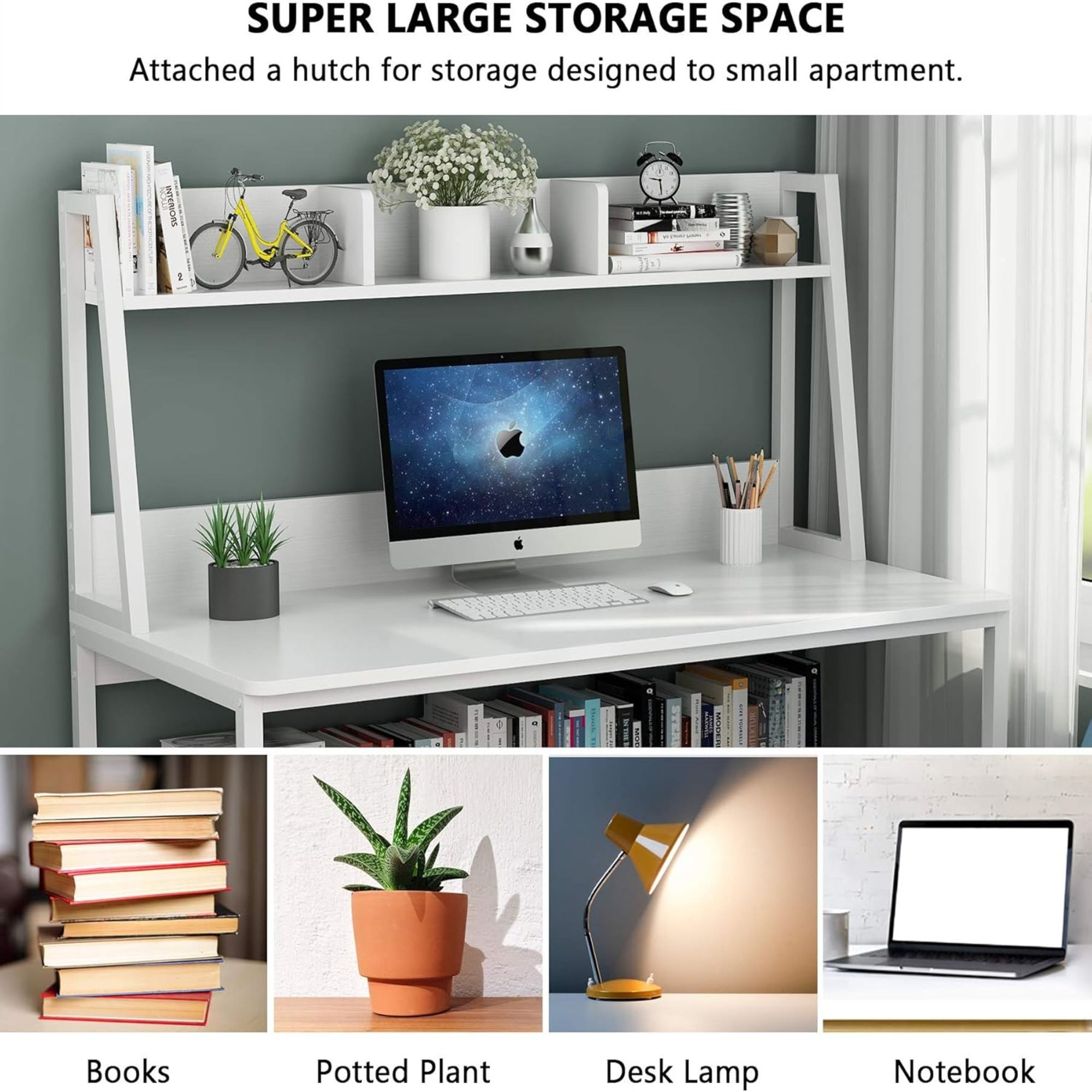 Computer Desk With Hutch And Bookshelf, Compact Home Office Workstation - White