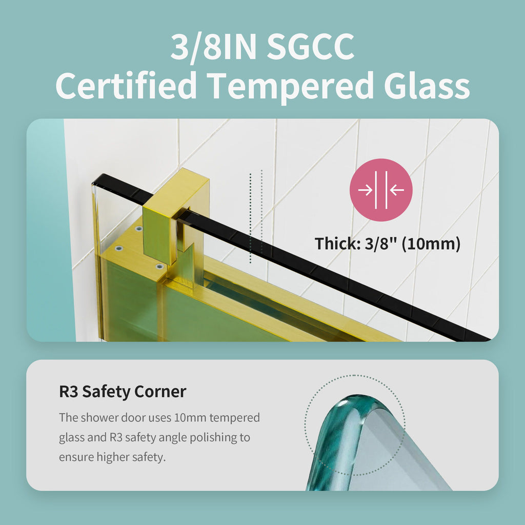 Frameless Sliding Shower Door With Soft- Close, 3 / 8" Tempered Glass