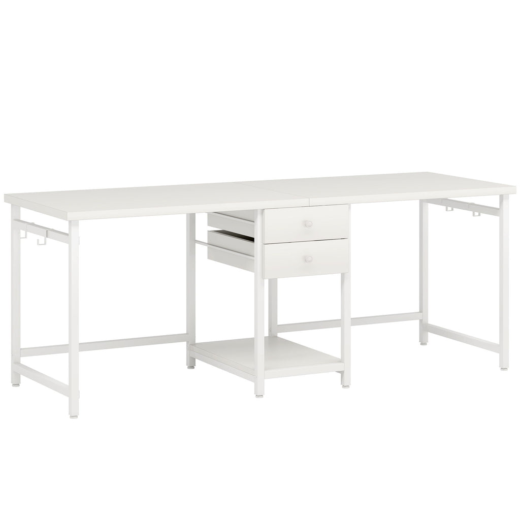 2 Person Computer Desk With Drawers And Shelves, Extra Long Double Workstation