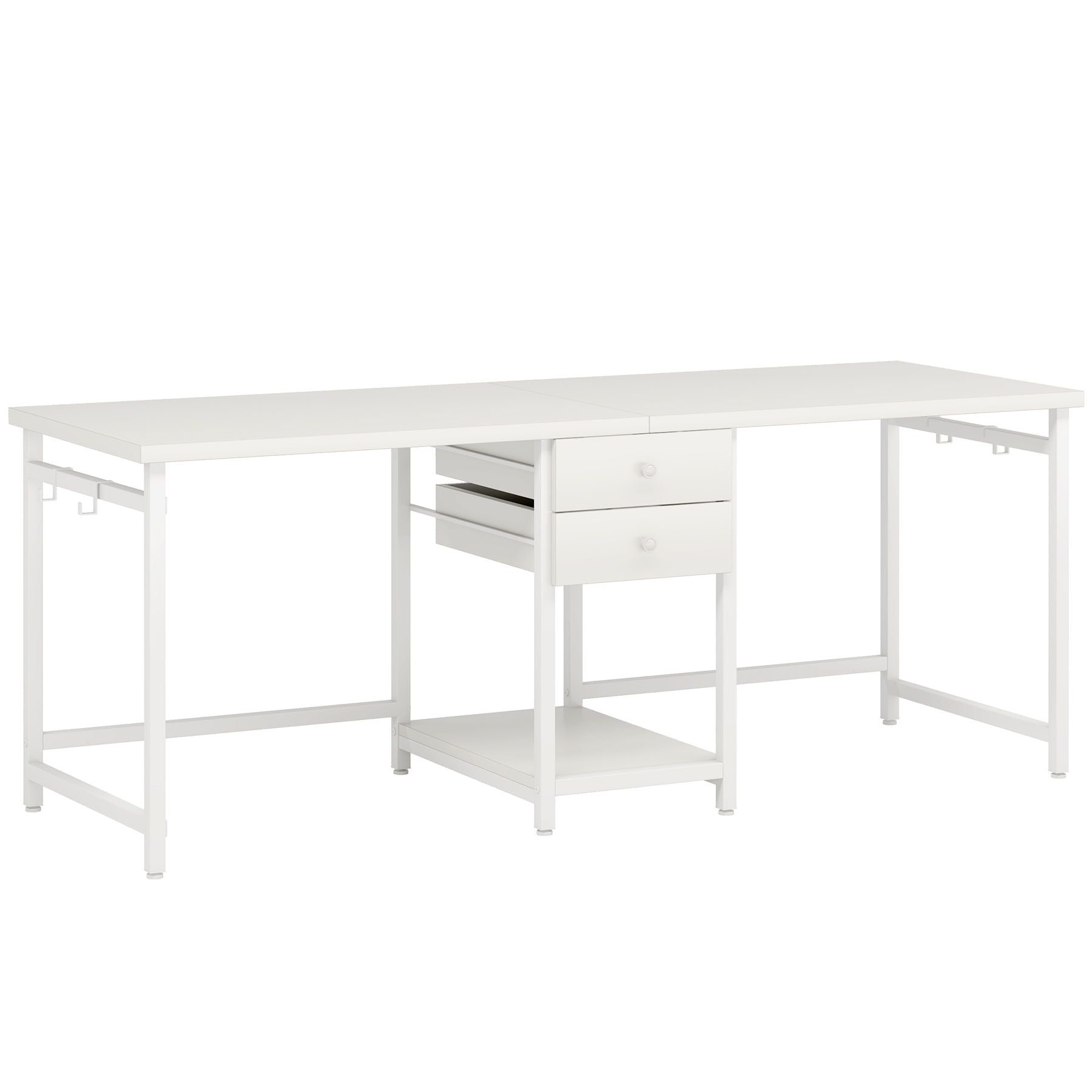2 Person Computer Desk With Drawers And Shelves, Extra Long Double Workstation
